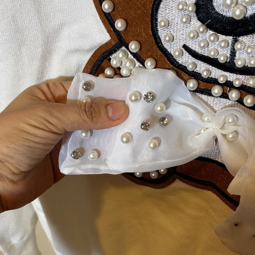 White and Brown Teddy Bear Sweater - Picture 2 of 3